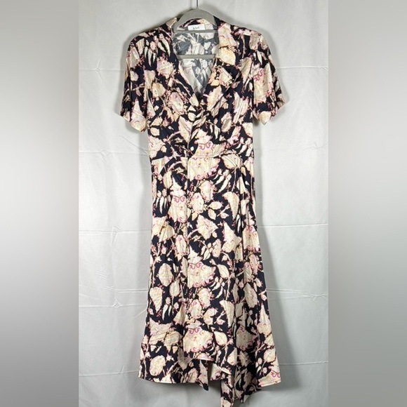 A.L.C. Emery Maritime Midi Dress Navy Multi Floral Asymmetric Belted Romantic 2 - Picture 16 of 16
